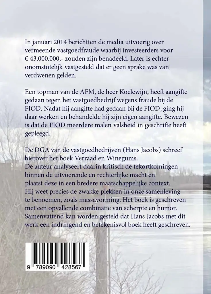 Achterkant van het boek Verraad en Winegums met de achterflaptekst